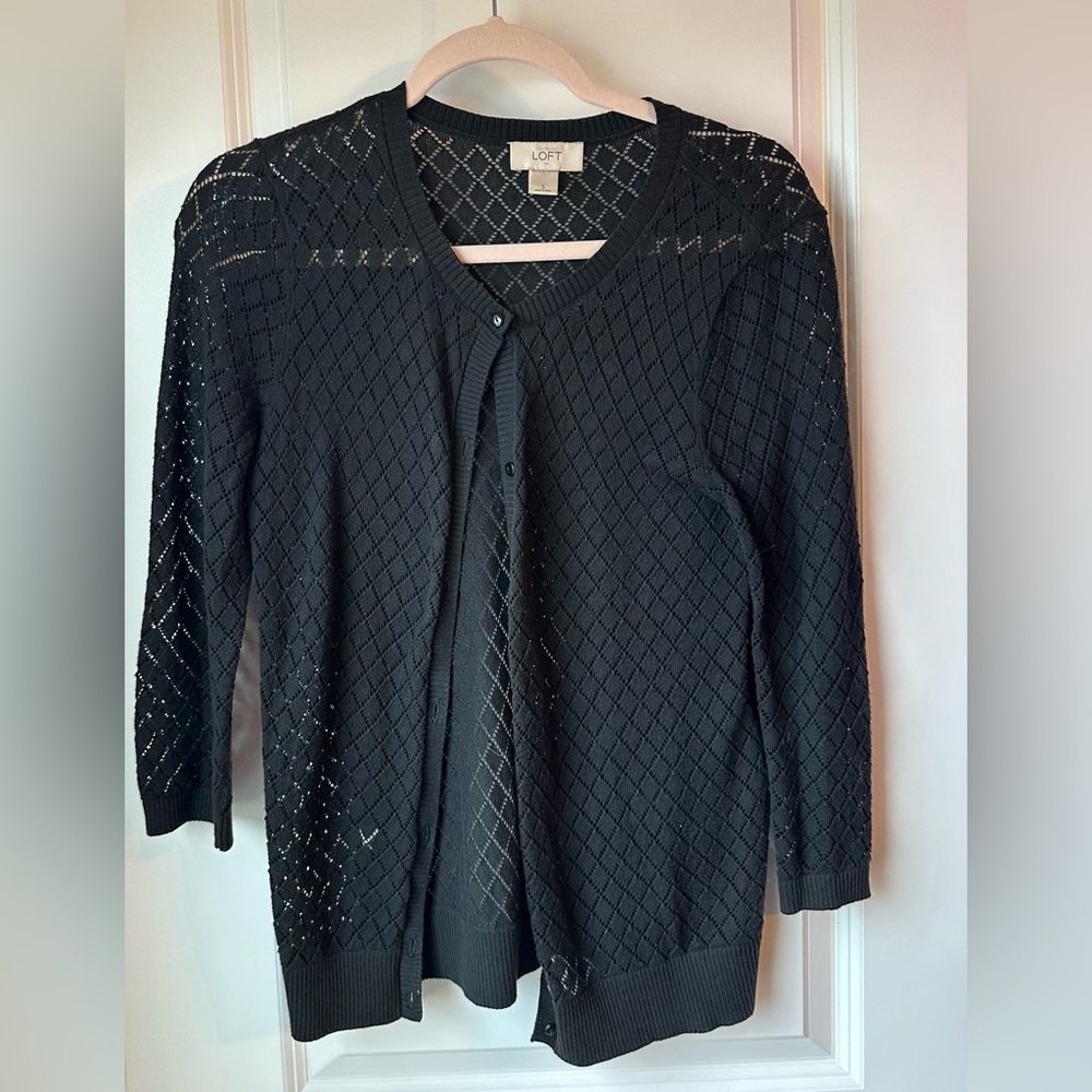🖤 LOFT Black Open Knit Lace Cardigan Sweater Size Small